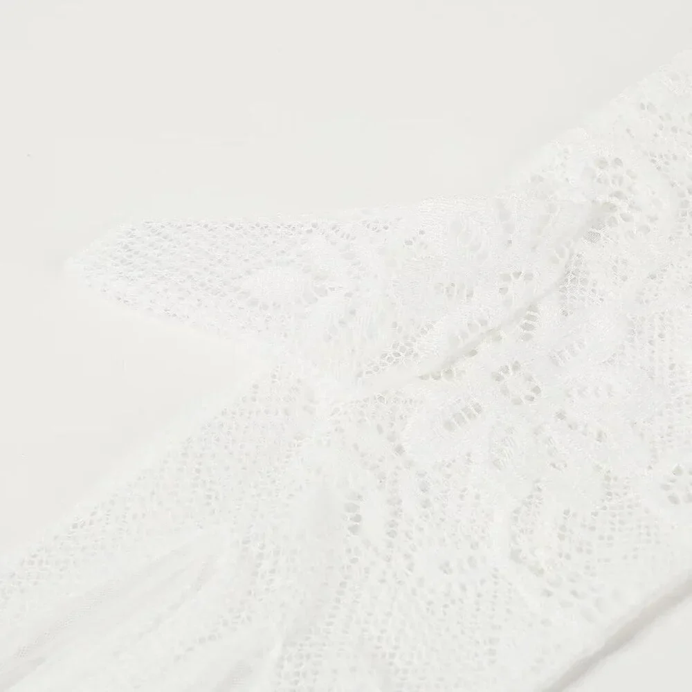 Women's Lvory 03 Floral Short Length Lace Tulle Mesh Wrist Wedding Party Gloves